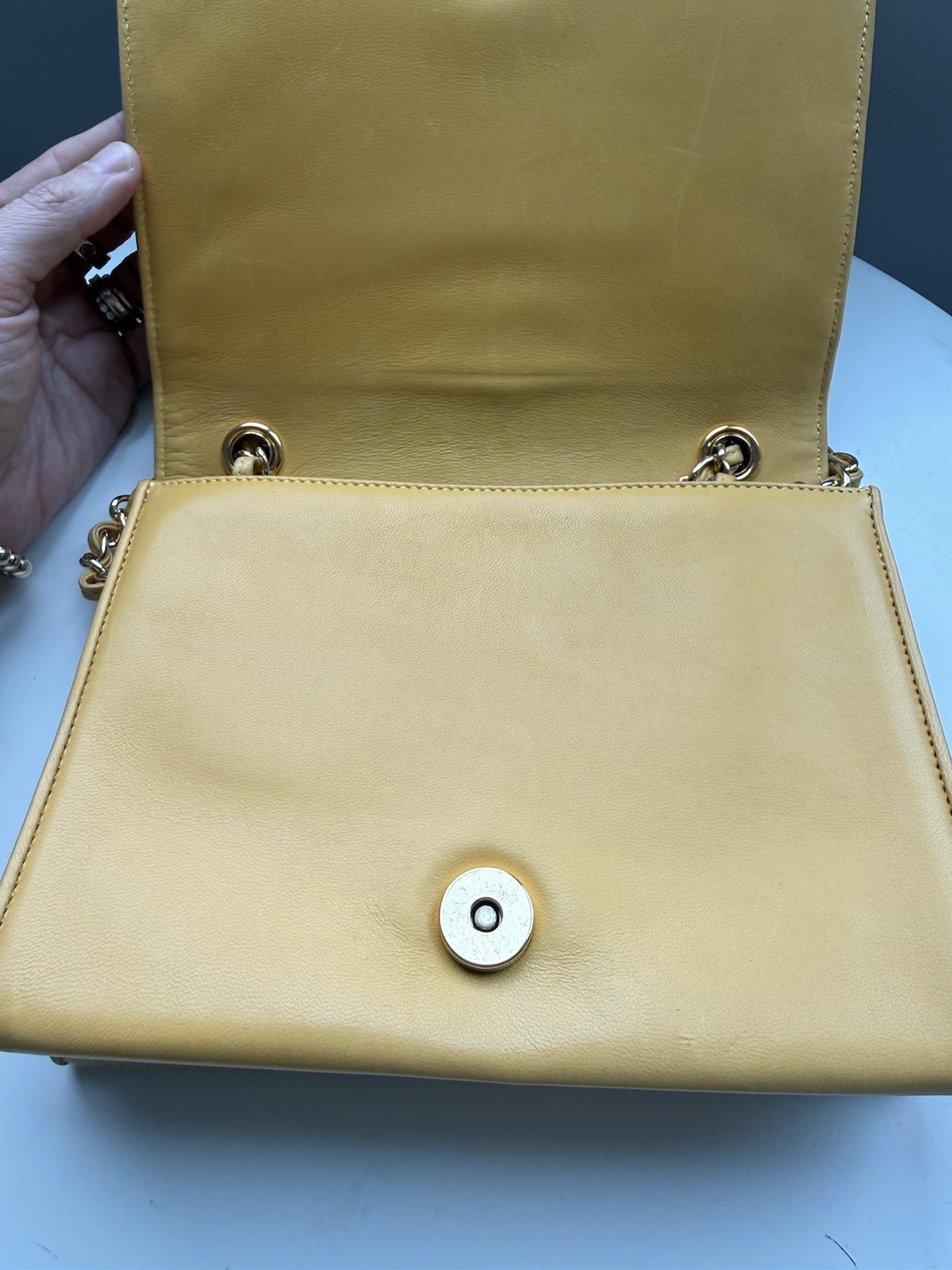 CHANEL Vintage 1990s Quilted Lambskin Envelope Flap Shoulder Bag Mustard Yellow