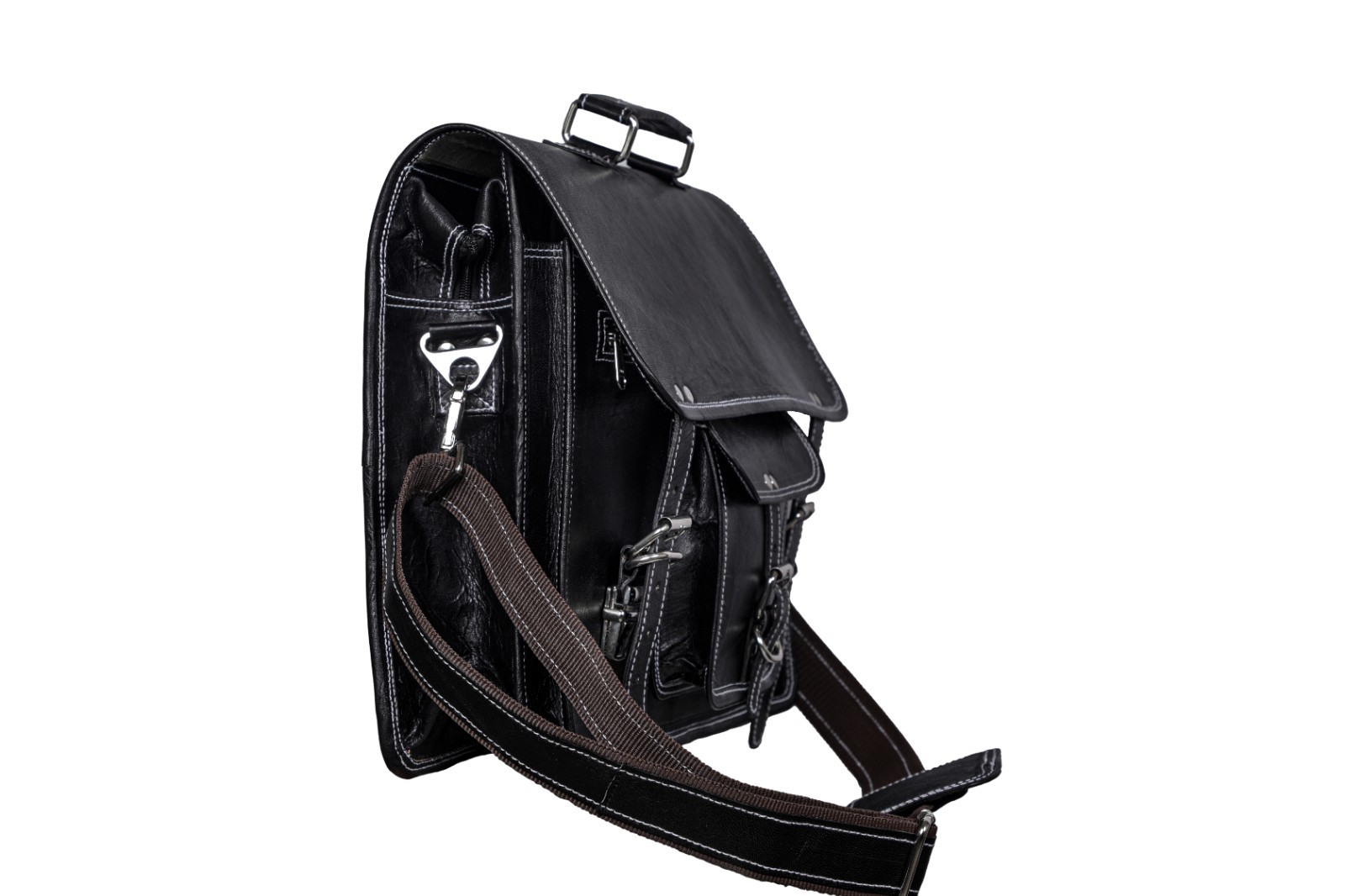 18inch Genuine Vintage Black Leather Messenger Bag Shoulder Laptop Bag Briefcase