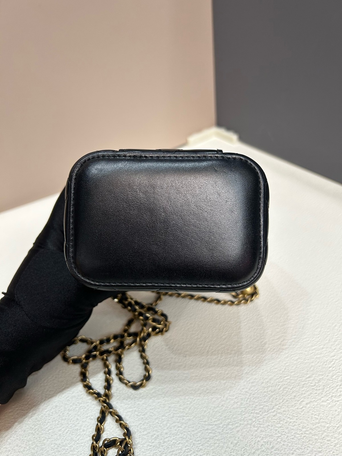 Chanel 21A Double Gold Ball Vanity Case Mini Black Cowhide Crossbody Duty Paid
