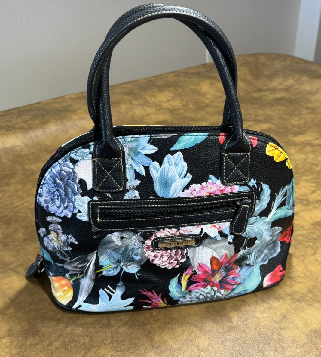 Stone & Co. Large Black Floral Satchel Handbag (Style 69685P) – Excellent Cond.