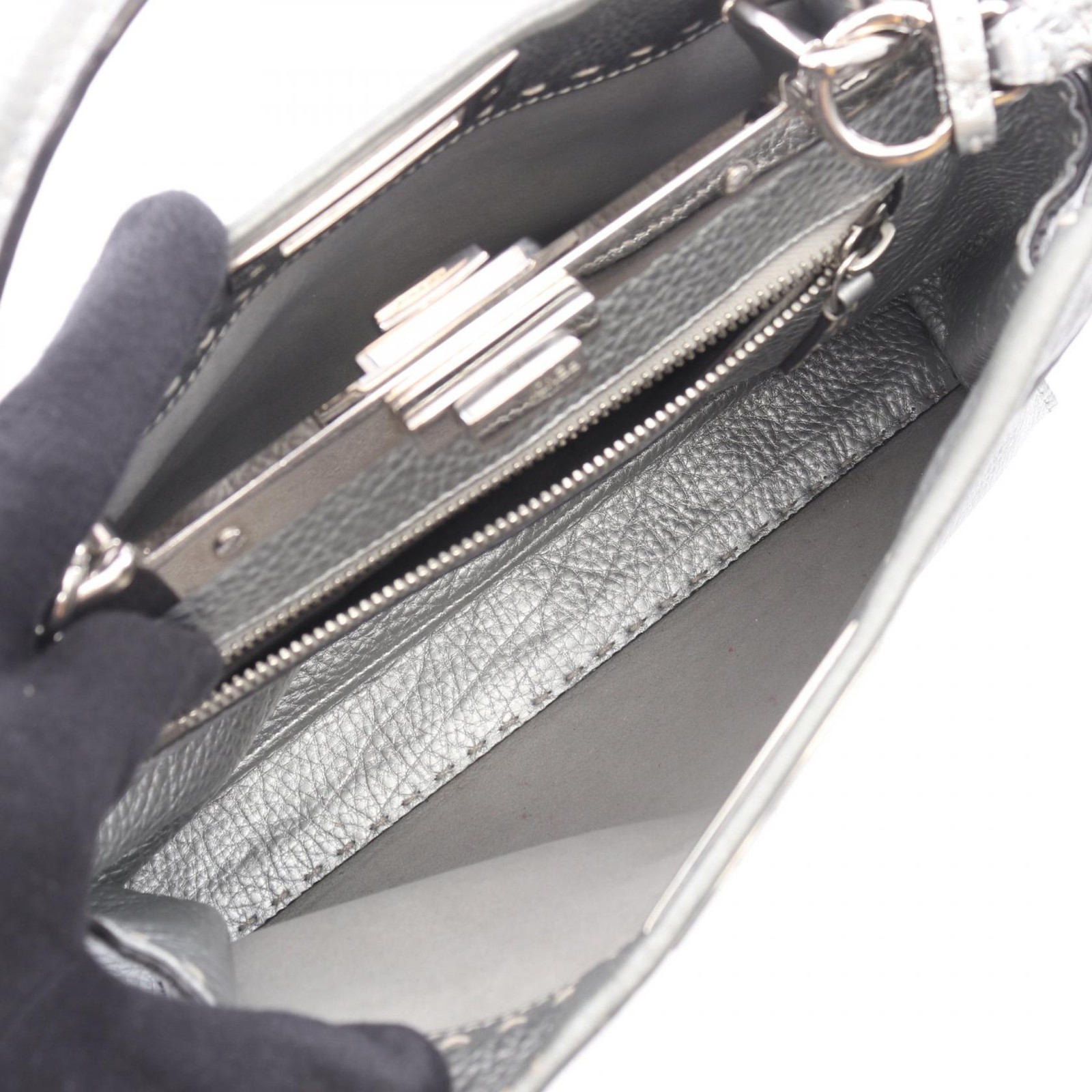 FENDI Peekaboo Regular Selleria 2WAY Handbag 8BN290 leather Silver Used Women