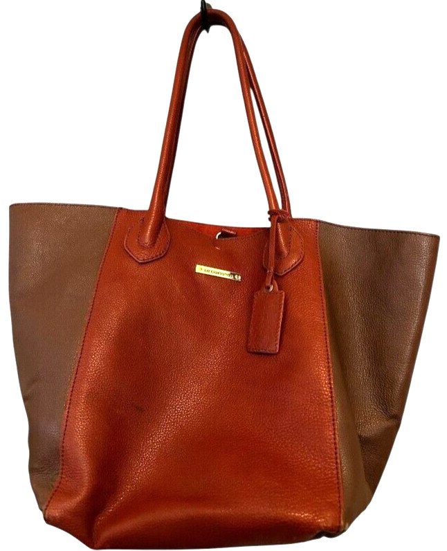 Liz Clairborne Rust & Brown Leather w/PVC Trim Tote Bag (14 x 12 x 9 inches)