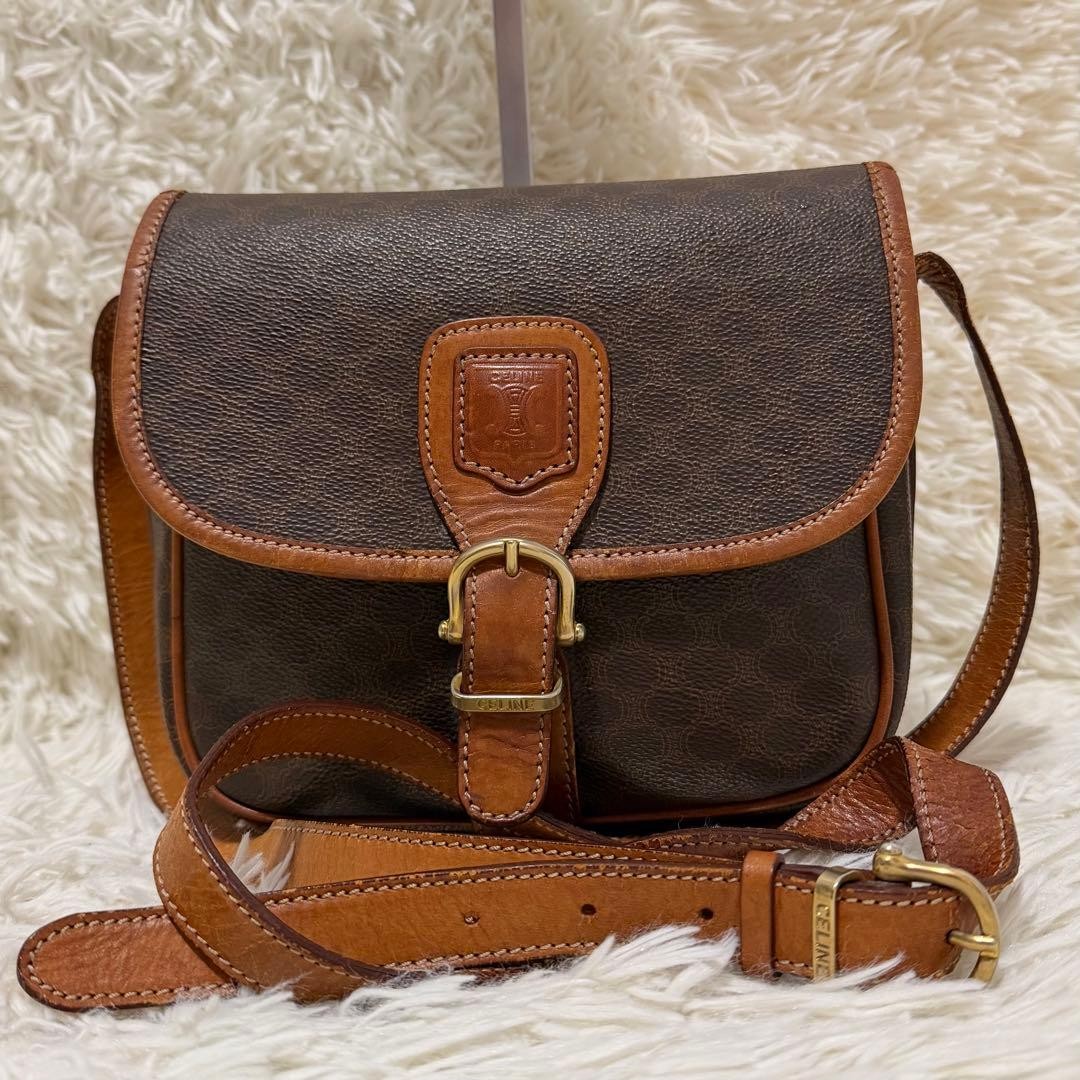 Celine Triomphe Macadam Shoulder Bag PVC Leather Brown Rare Vintage Classic