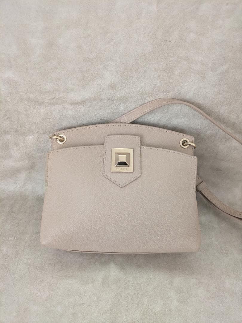 FURLA Shoulder Bag Leather Beige Crossbody Greige