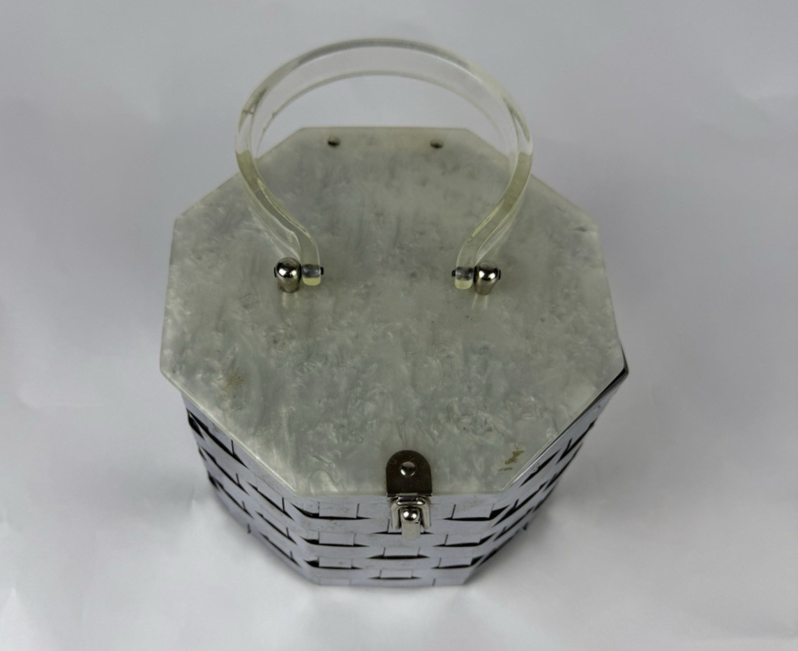 Dorset Rex Fifth Avenue Octagon Basket Weave Handbag Lucite Handle Vintage 1950s