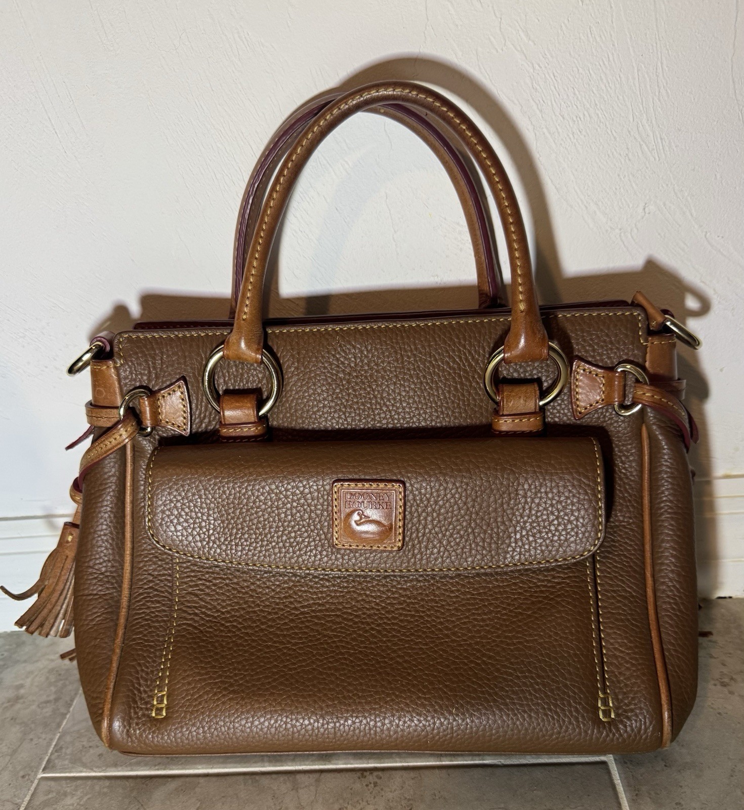 Dooney Bourke Florentine Leather Medium Satchel Bag Chestnut Brown