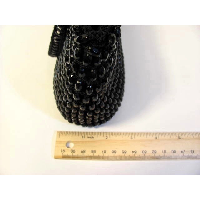 Crochet Black Beaded Elegant Evening Coin Purse Small Beautiful