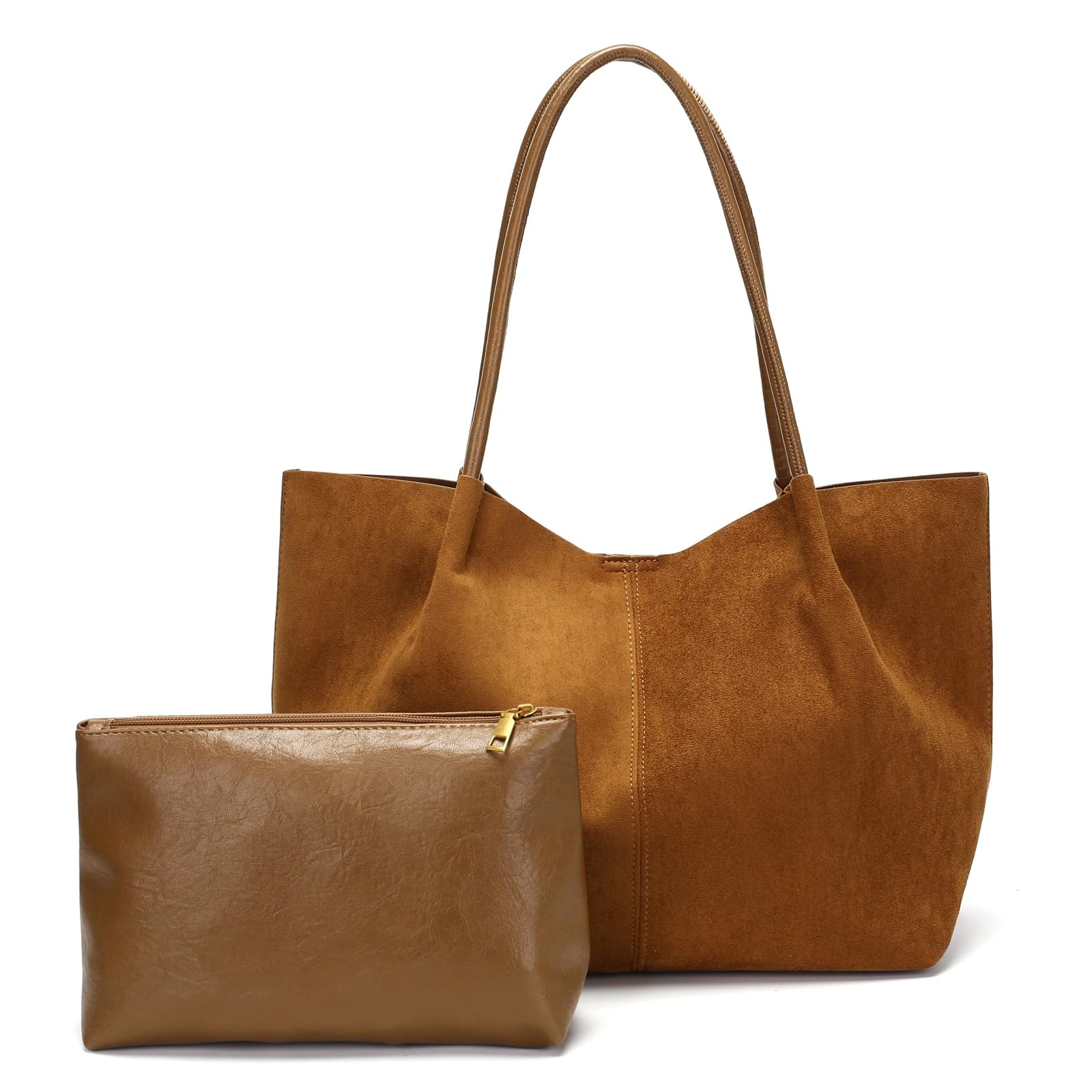 Brown Suede Women’s Tote: Large Capacity Work & Travel Handbag with Purse