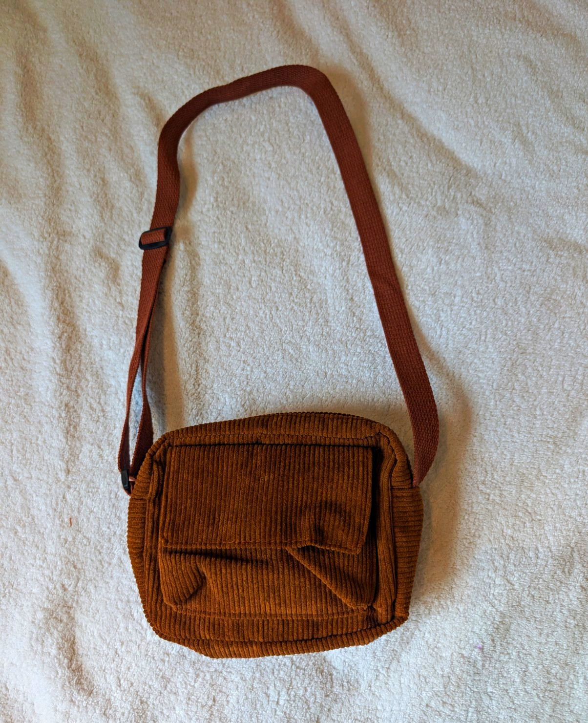 Vintage Style Brown Corduroy Crossbody Bag Utility Pocket Camera Strap Purse