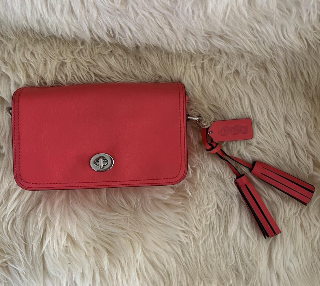 COACH Legacy Penny Small Red Crossbody Turn Lock Tassel, Detachable Strap