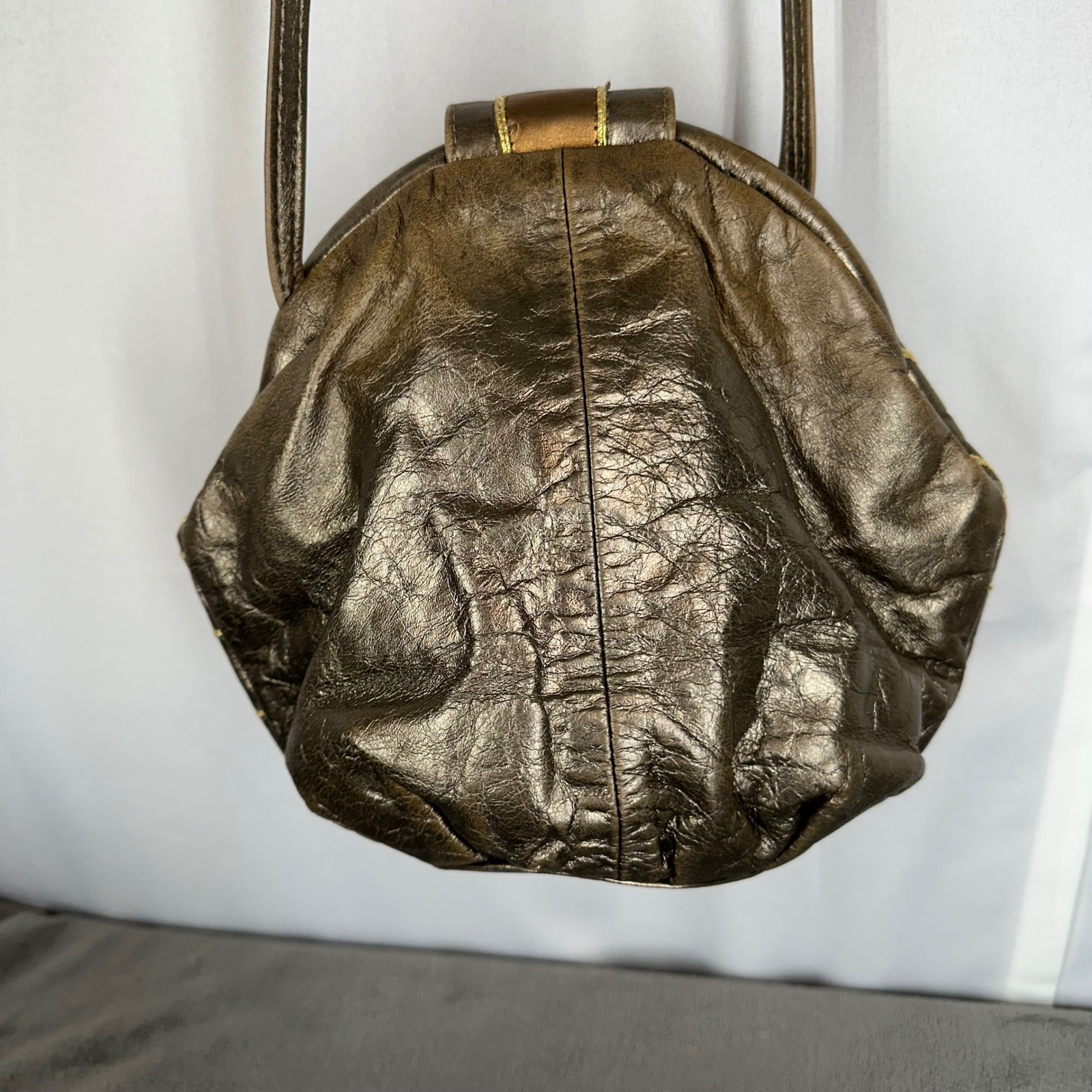 Metallic Bronze Gold Embellished Crossbody Bag Rhinestone Grid Vintage READ