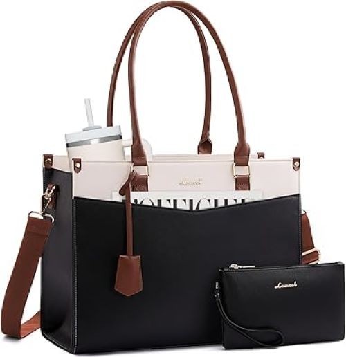 Laptop Bag for Women 2-in-1 Waterproof Tote Purse with Clutch & Cup Holder