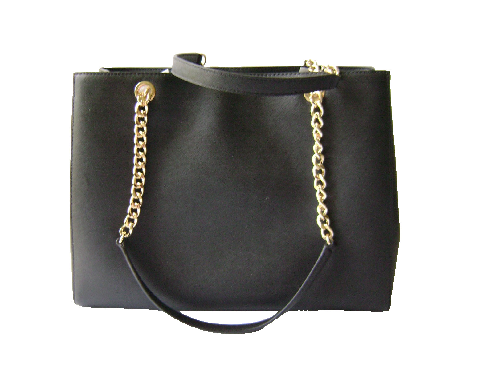 MICHAEL Michael Kors Susannah Large Tote Black Gold Hardware Chain Open Top