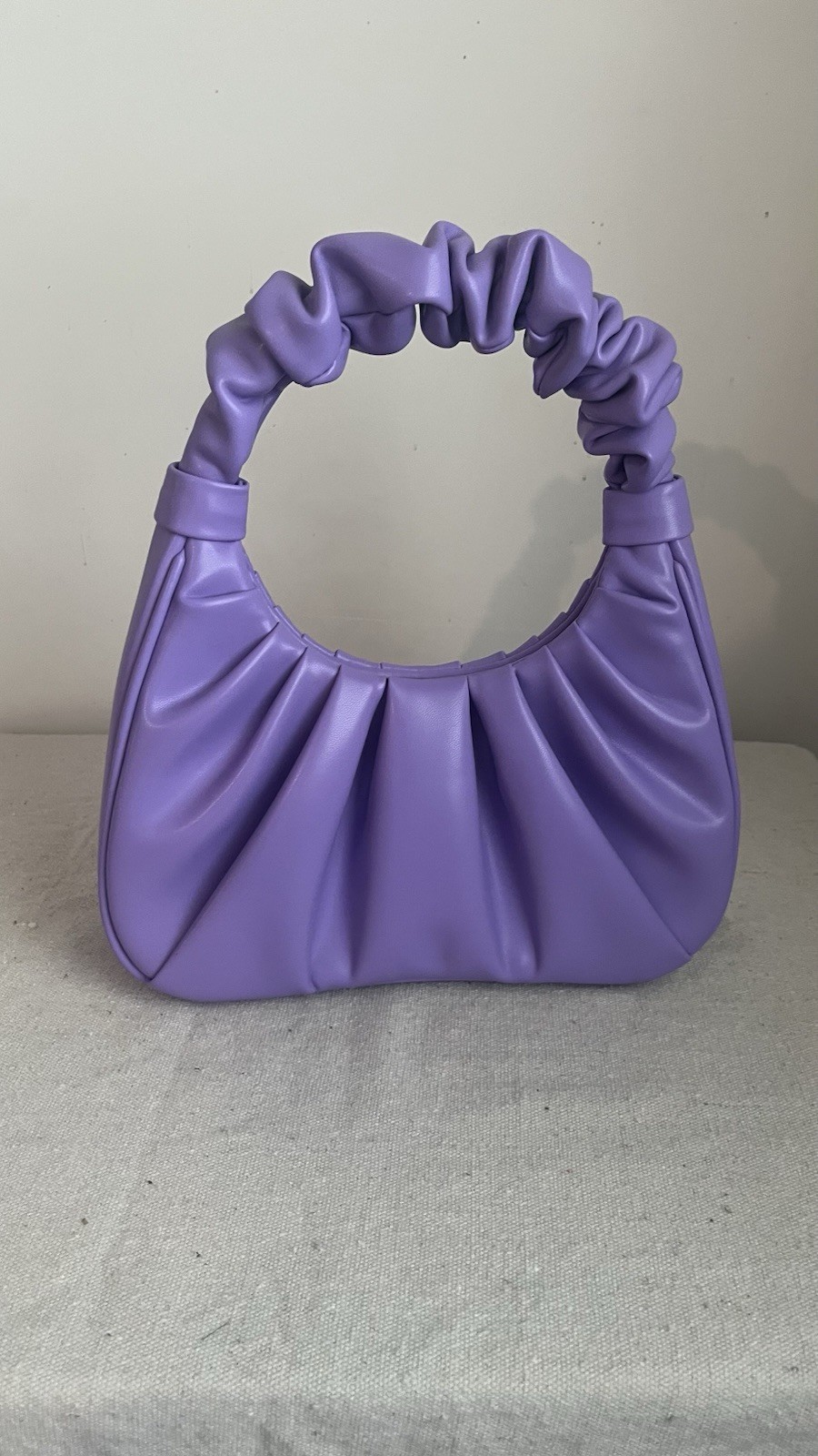 Purple Ruched Shoulder Bag Soft Faux Leather Hobo Handbag Trendy Slouch Purse