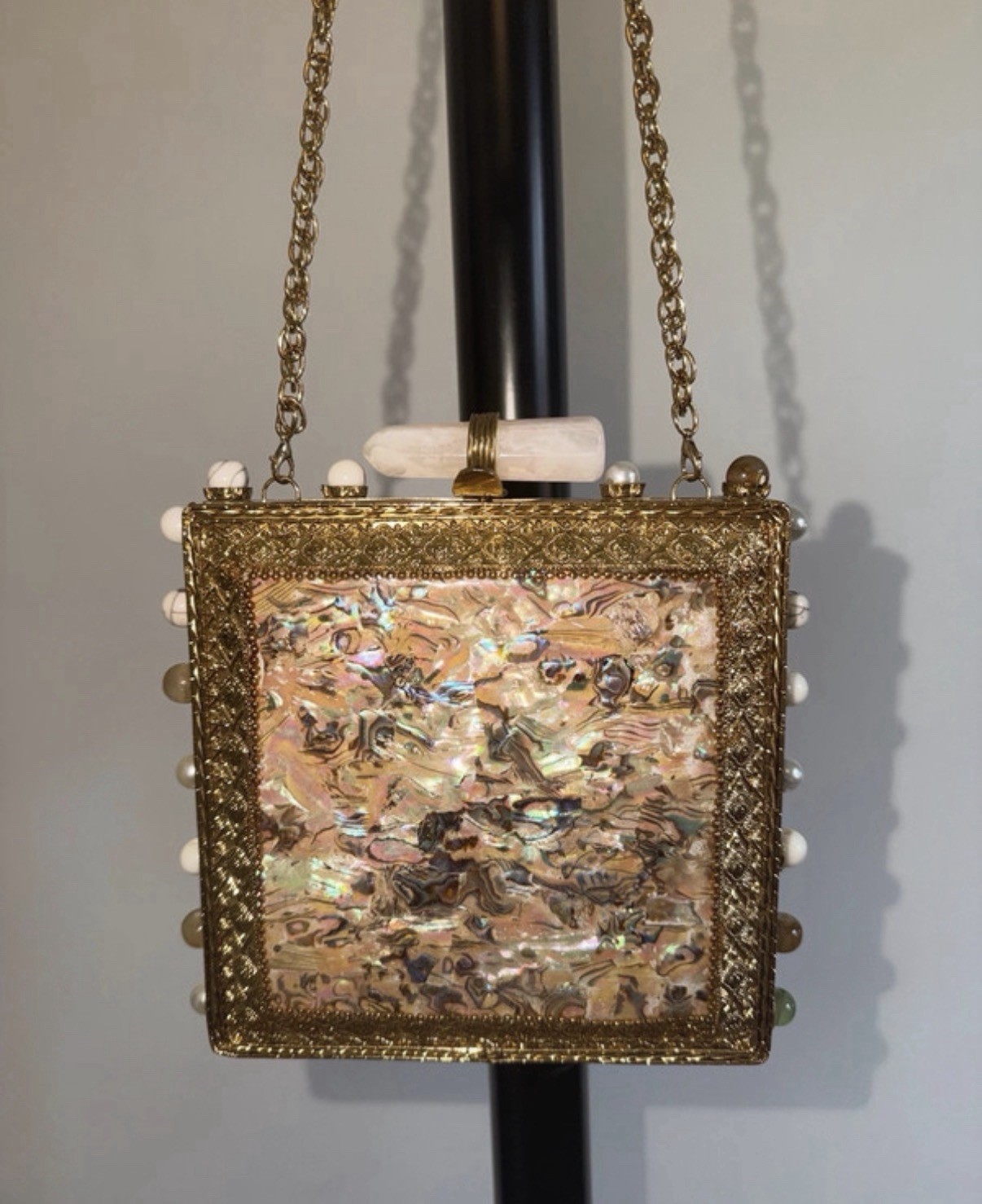 Ornate Iridescent Evening Clutch with Chain