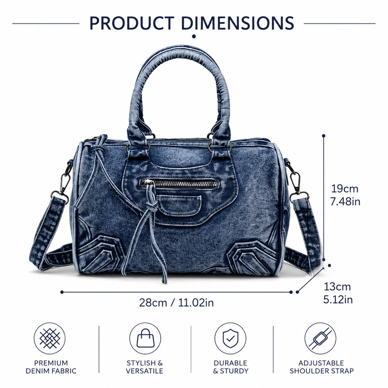 Women’s Vintage Washed Denim Boston Bag Y2K Crossbody Shoulder Handbag Purse
