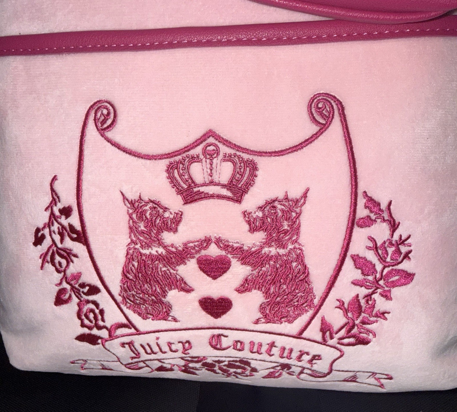 Juicy Couture Pink Backpack Zip Top Handle Heart Charm Pouch Gold Hardware