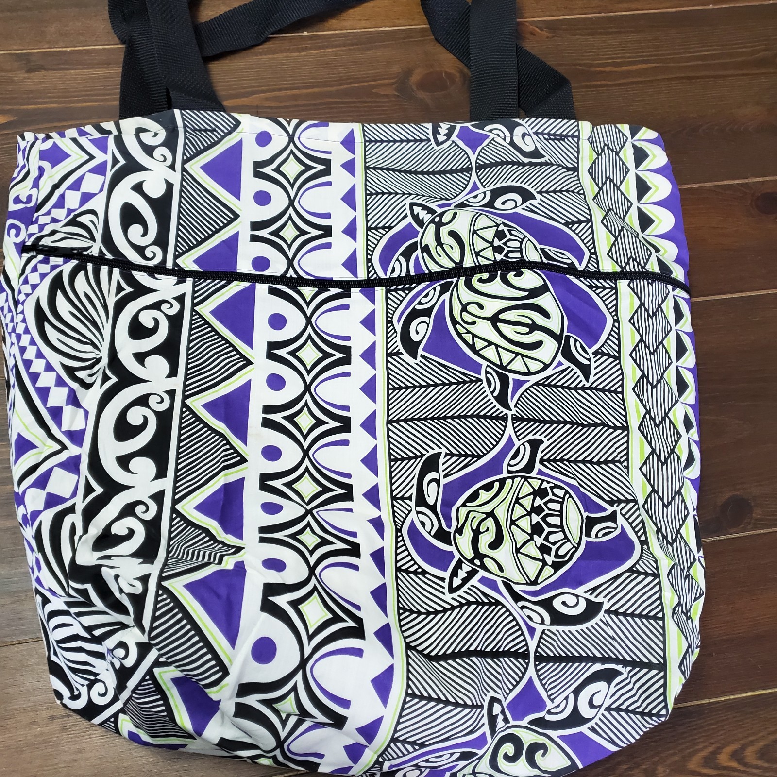 Local Design Hawaii Tote Bag Reversible Blue White Plumeria Purple Sea Turtles
