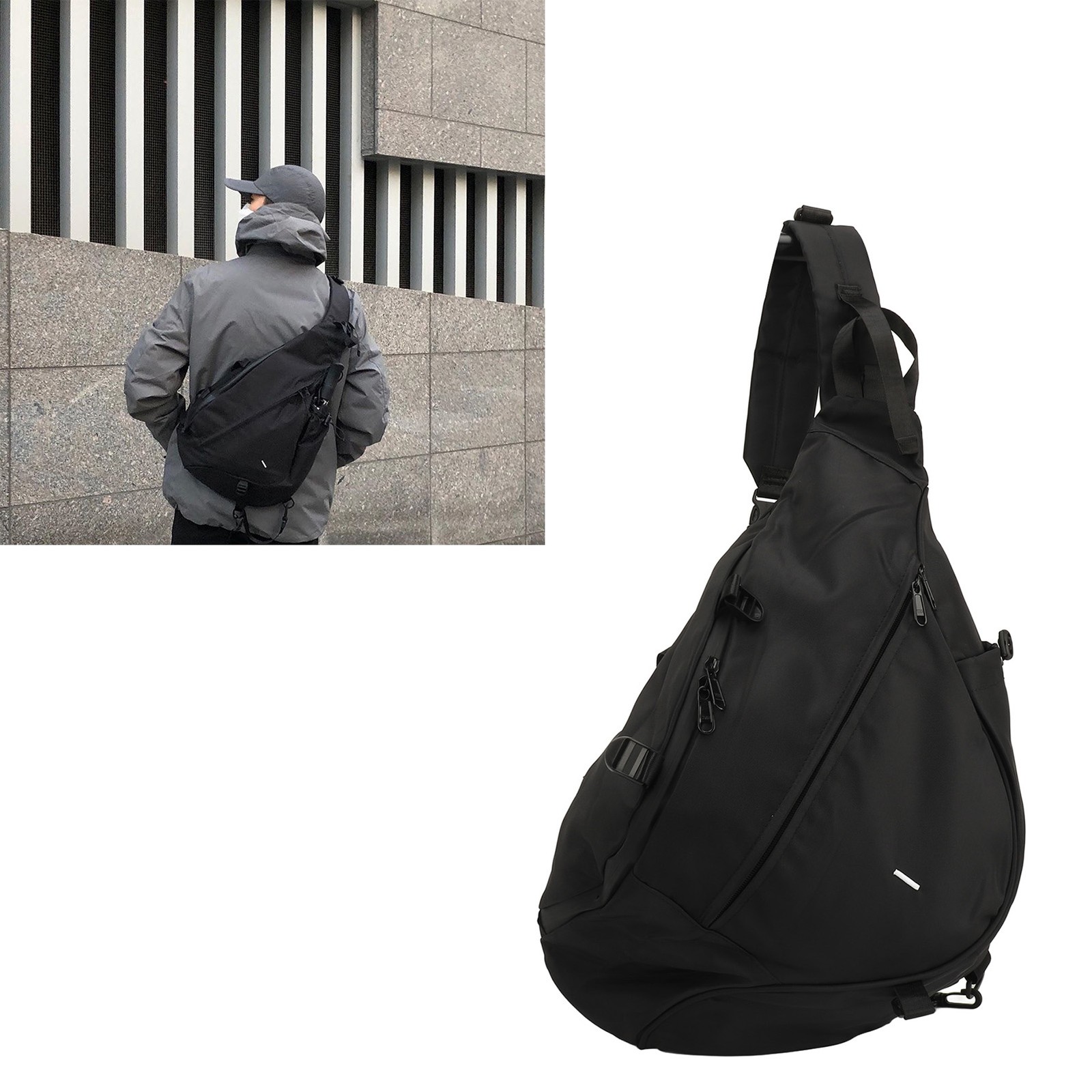 Large Black Sling Bag Waterproof Sling Backpack Oxford Fabric Outdoor Sports