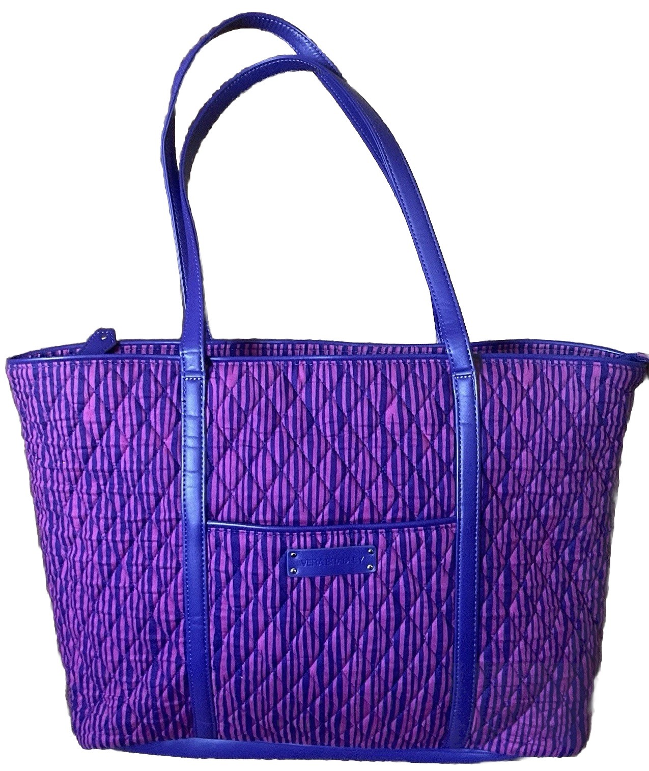 Vera Bradley Impressionista Stripe Trimmed Trapeze Big Tote Bag Purse Purple New