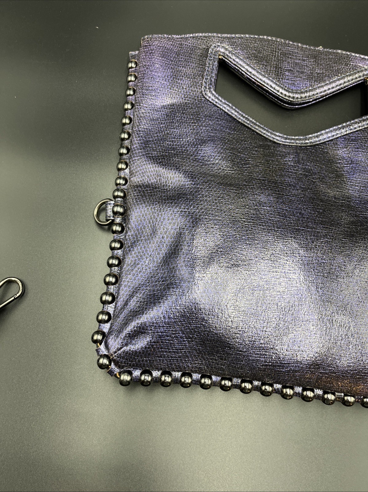 Metallic Purple Convertible Envelope Beaded Clutch Purse, Crossbody Shoulder Bag
