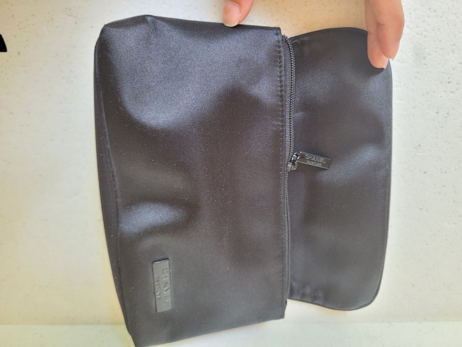 CHANEL Parfums Black Satin Makeup Clutch