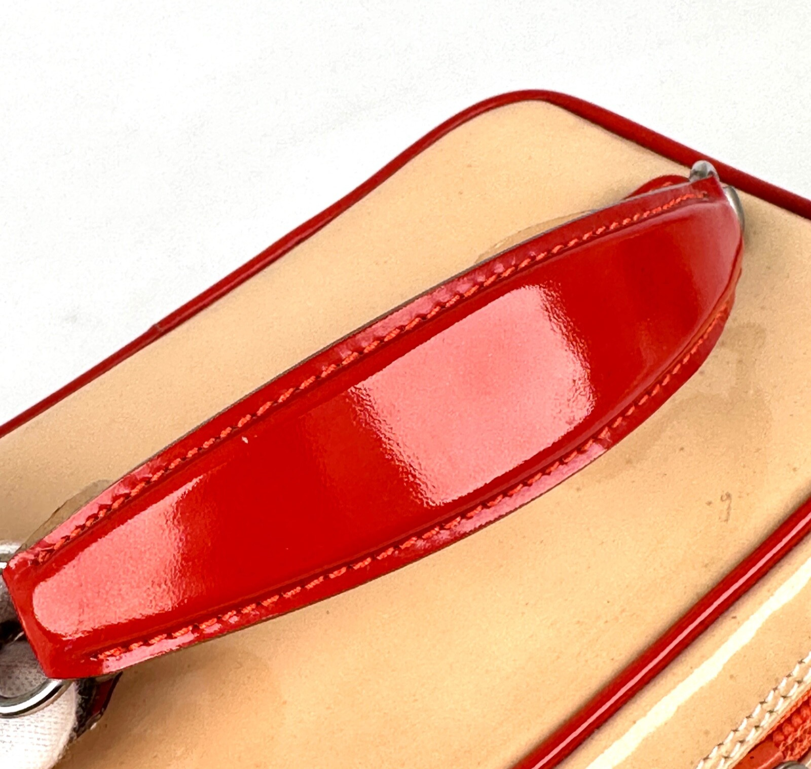 GUCCI Vanity Bag Horsebit Beige Orange Patent Leather Vintage Authentic