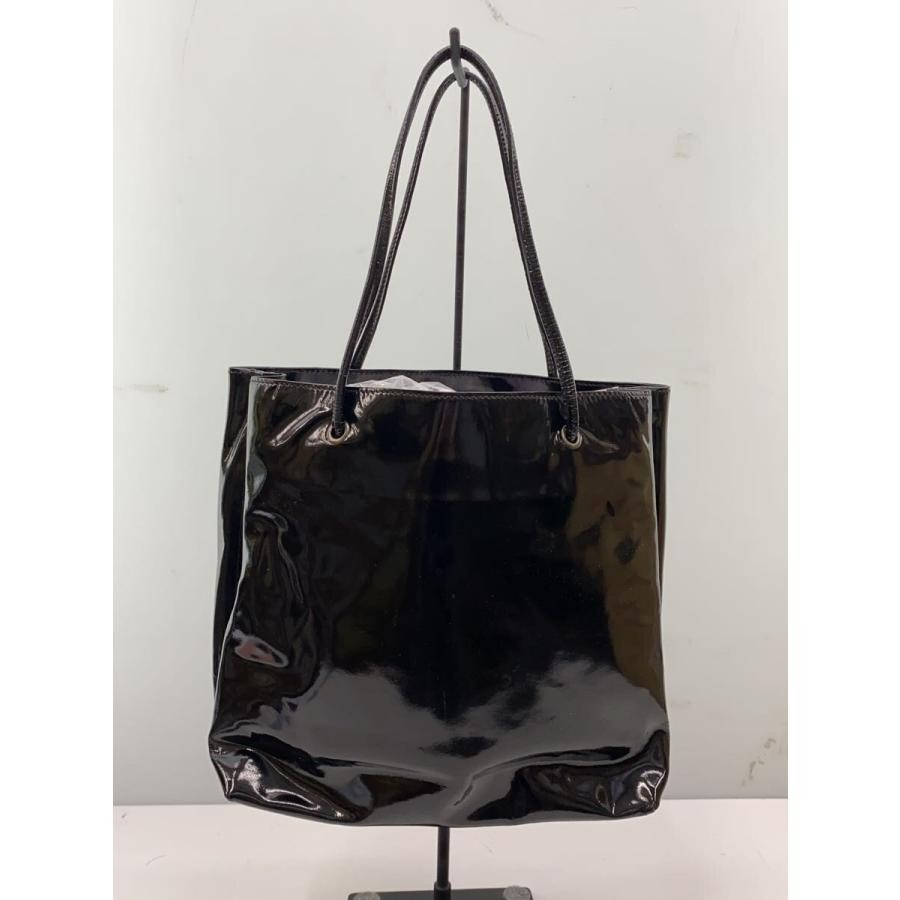 PRADA Enamel Black Handbag Corner Wear Surface Scratches 27.5cm Handles Auth
