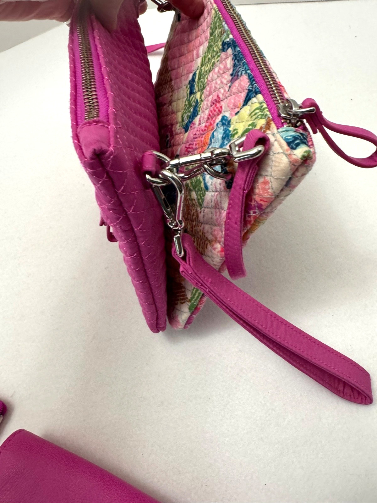 Vera Bradley Purse/Crossbody Bag Wallet Set Quilted Floral Pink Teal Blue 3 pcs