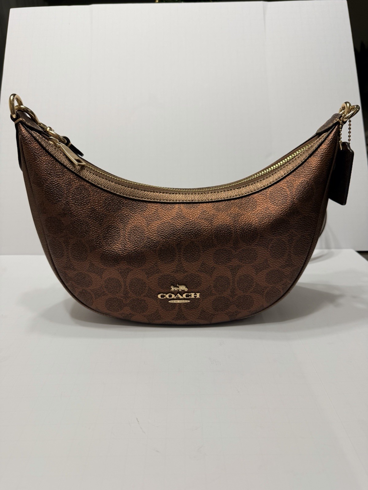 Coach Aria Shoulder Bag In Signature Canvas Brown/Copper With Matching Wallet