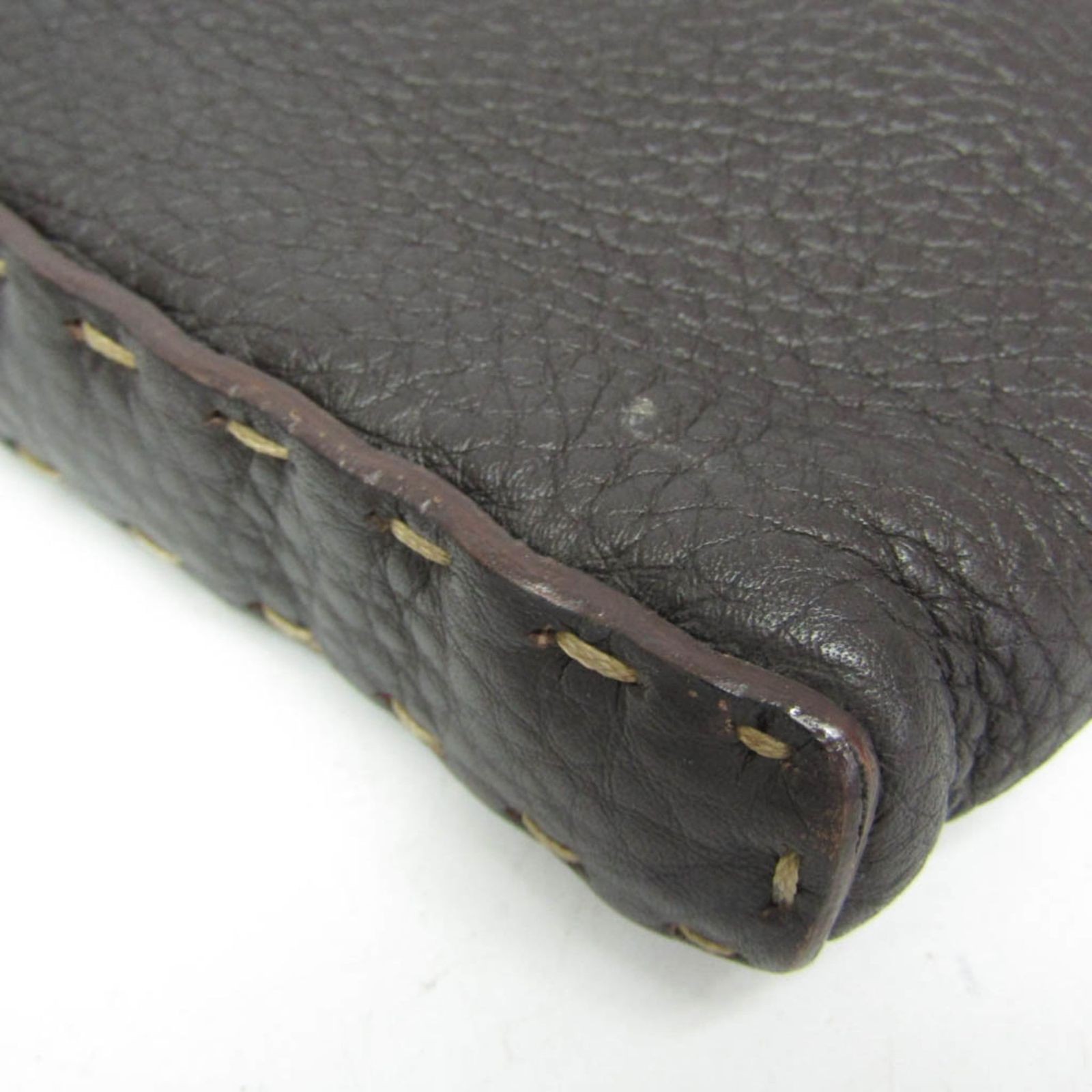 Authentic Fendi Selleria Leather Shoulder Bag 8BT092 Dark Brown 8.07in x 9.44in