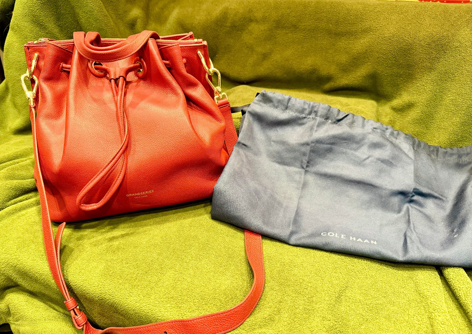Cole Haan Large Grand Series Bucket Tote Purse Red W/ Dust Bag