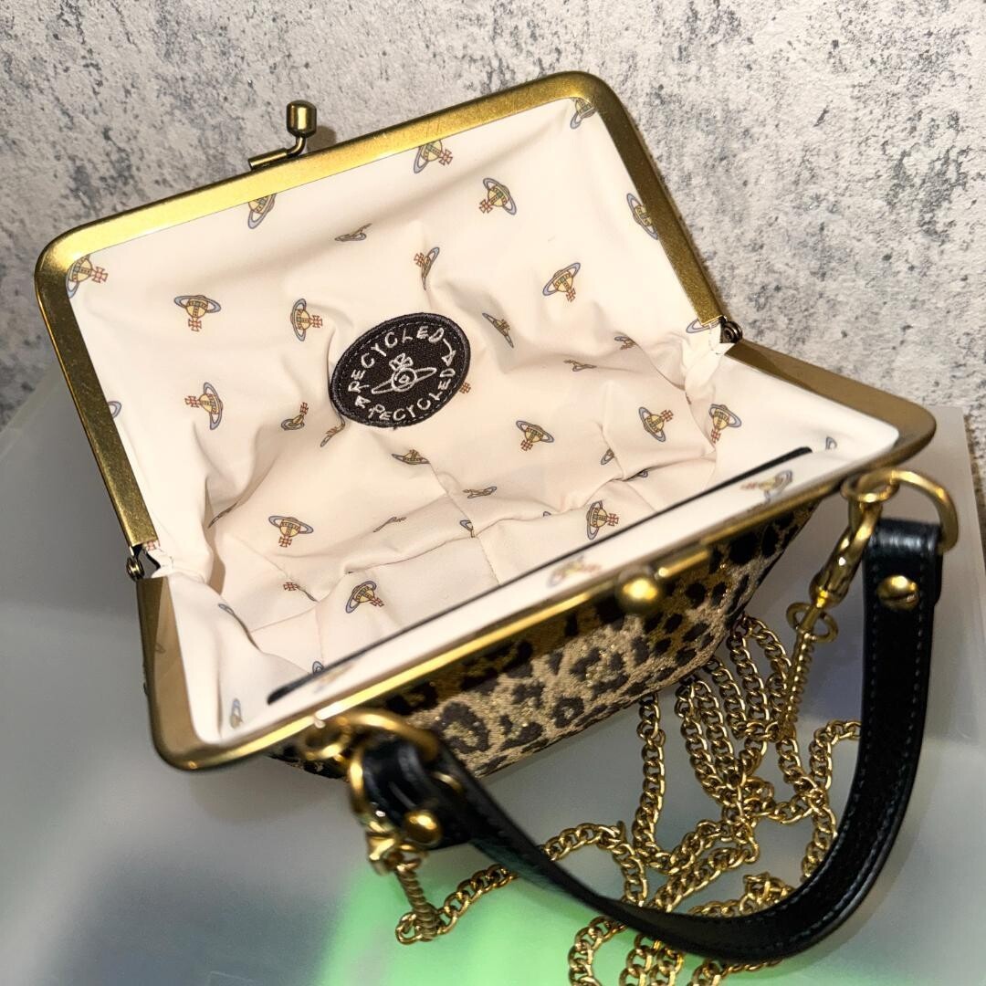Vivienne Westwood Granny Leopard Print Gold Frame Shoulder Bag New 80char