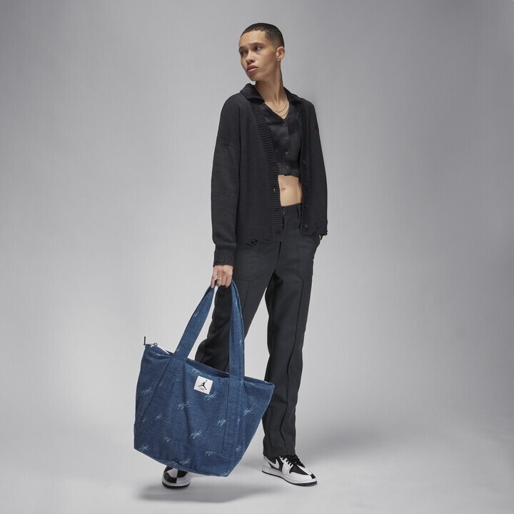 Nike Air Jordan Jump Flight Blue Denim Tote Travel Shopping Bag Zip WA0912-571