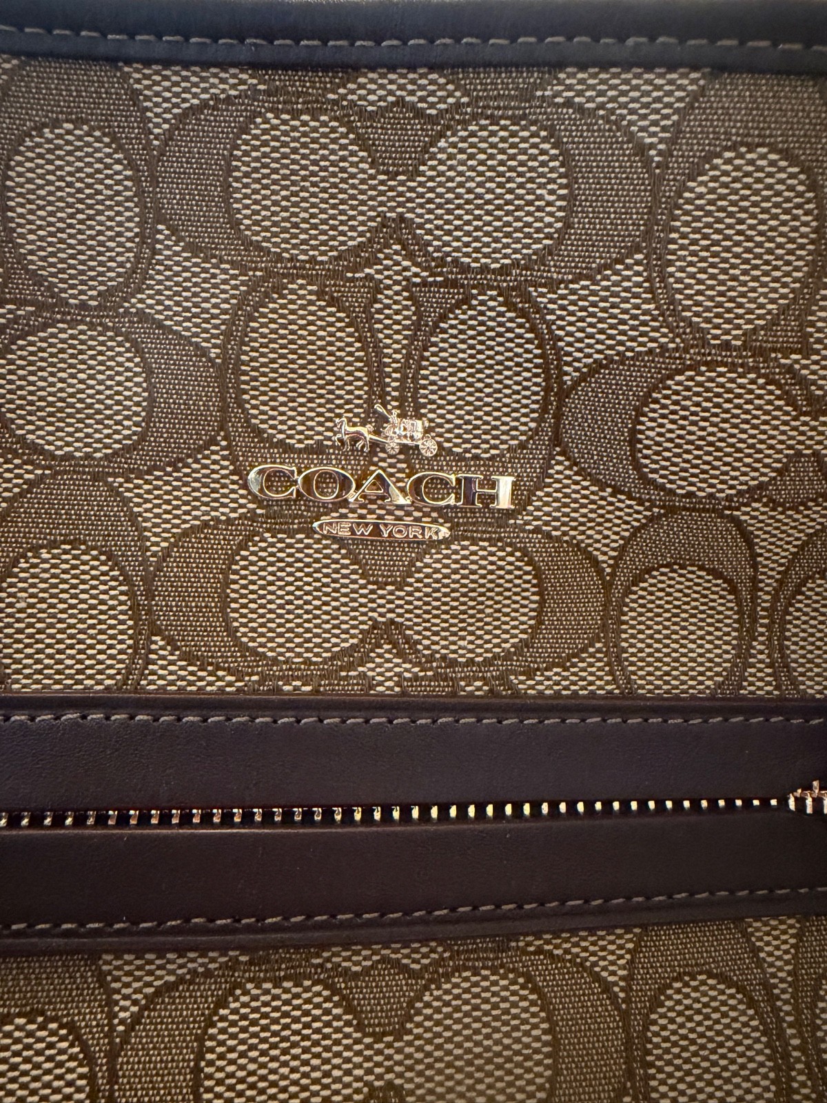 Coach Taylor Tote 37229 Brown Signature Jacquard with Leather Trim