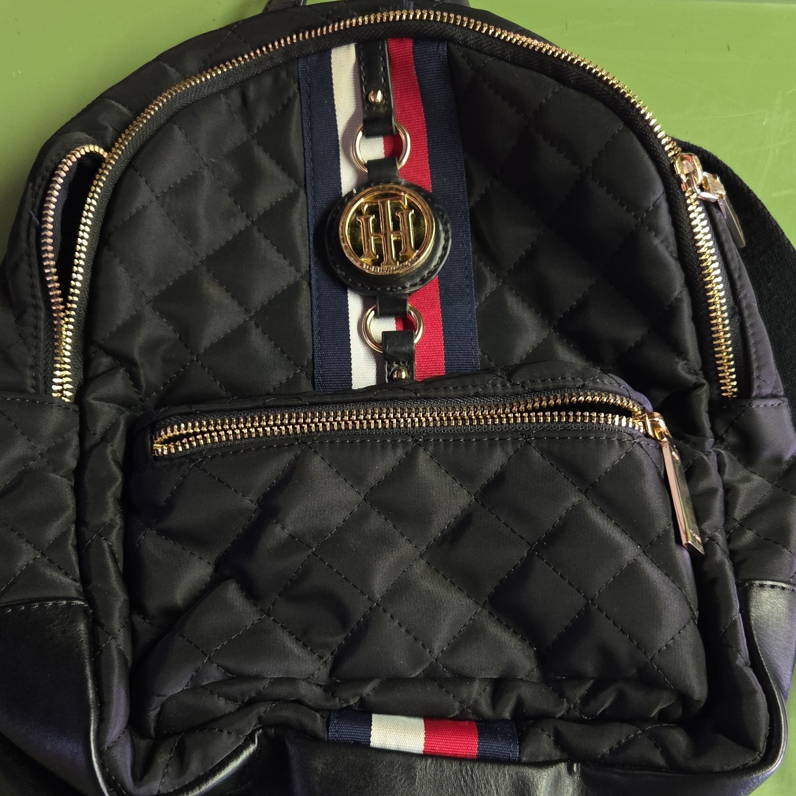 Tommy Hilfiger Women’s Black Quilted Backpack Zip Gold Hardware Lined Pockets