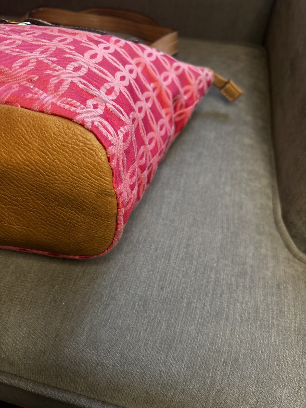 Croft & Barrow Pink Jacquard with Tan Brown Accents HandBag/Tote