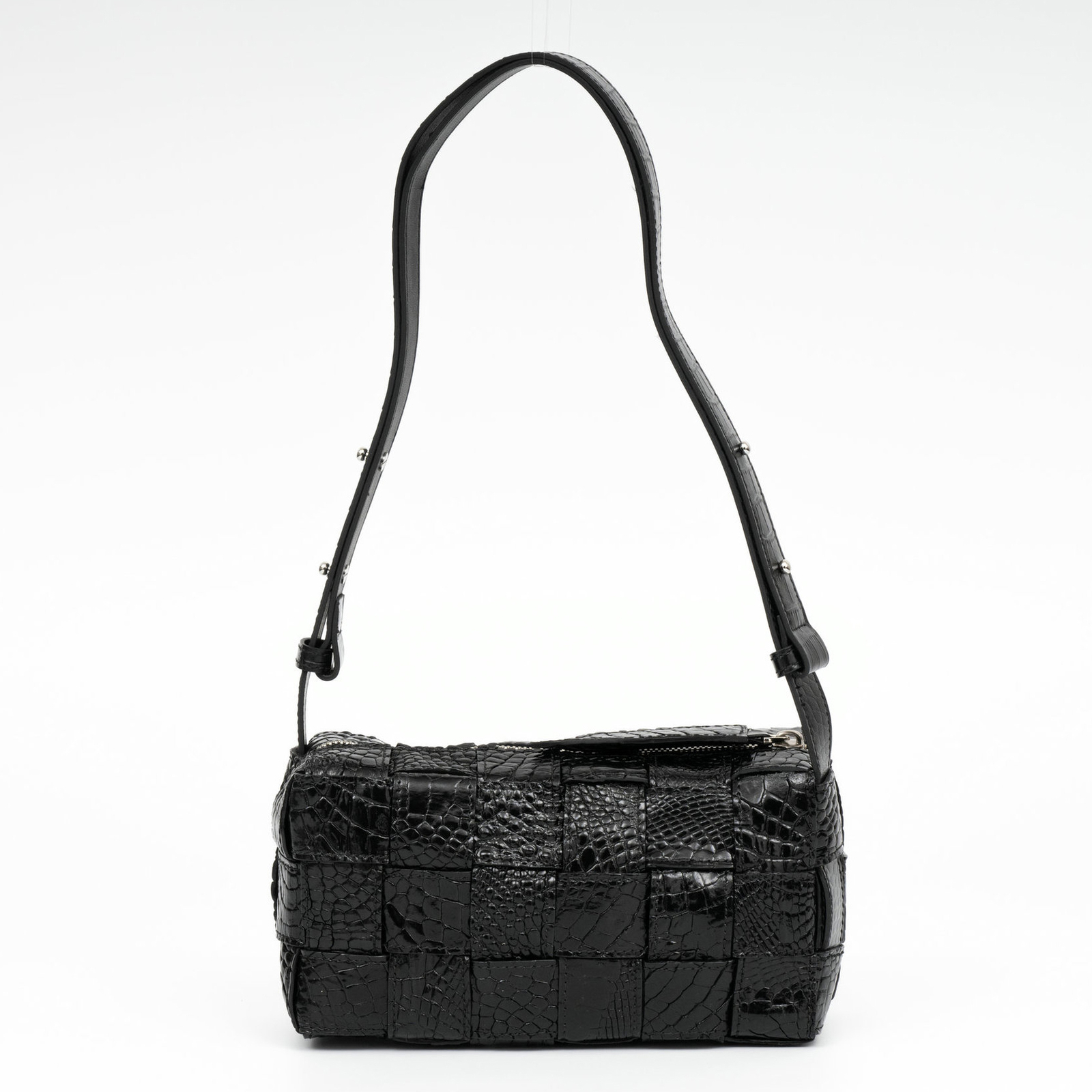 Handcrafted Genuine Croco Skin Leather Shoulder Bag Black