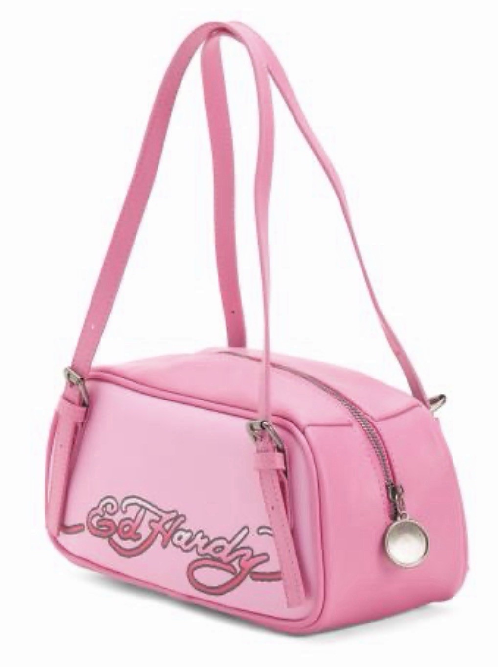 Ed Hardy Pink Satchel Bag Adjustable Straps Skull Flowers Rhinestone Y2K NWT $80