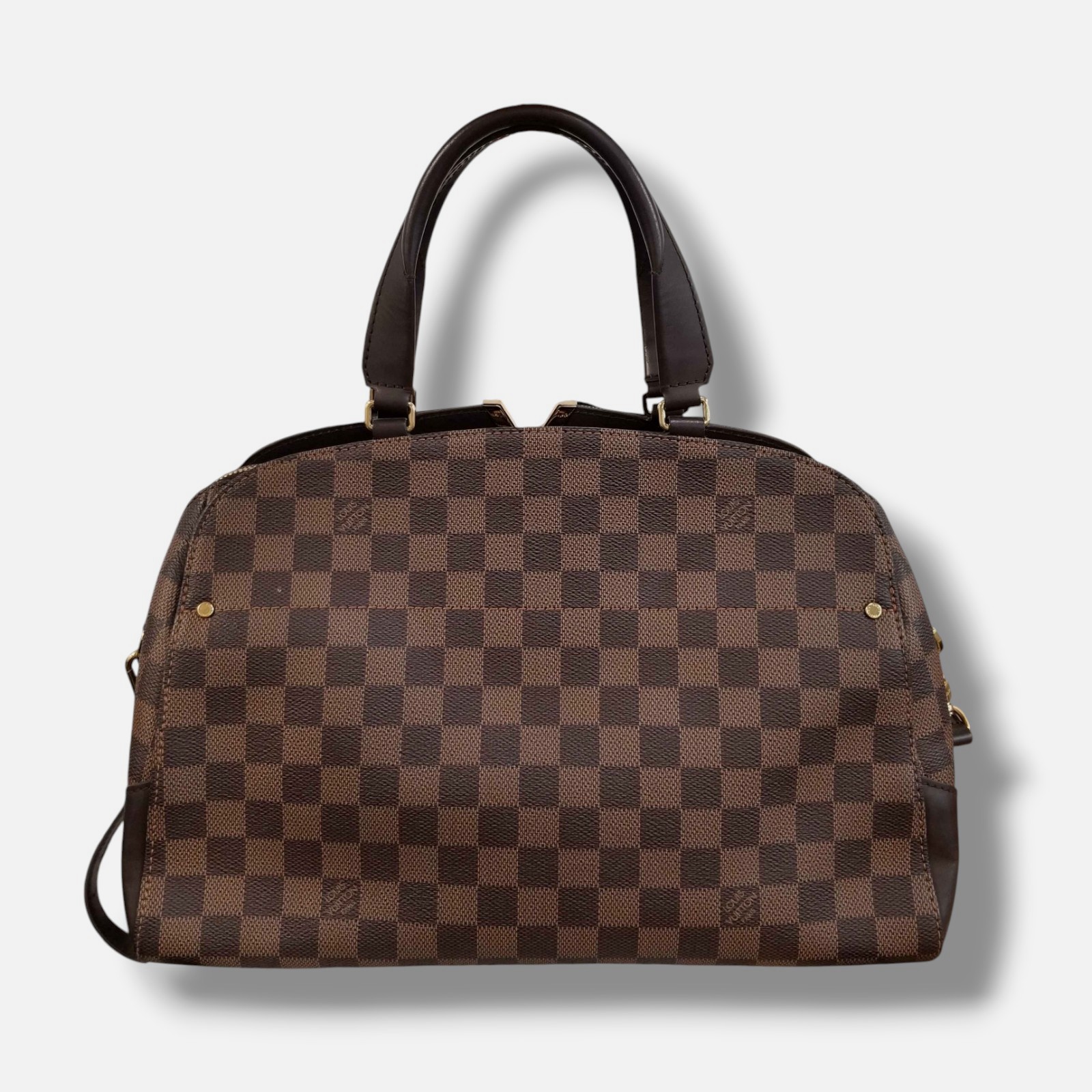 Louis Vuitton Women Brown Kensington Damier Ebene Leather Bowling Shoulder Bag