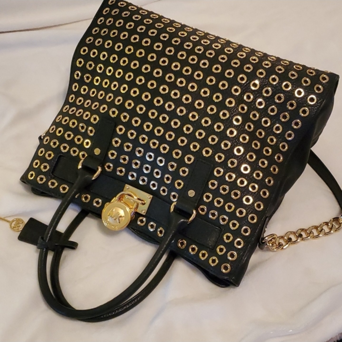 Michael Kors Hamilton North South Grommet Soft Large Satchel Black Leather