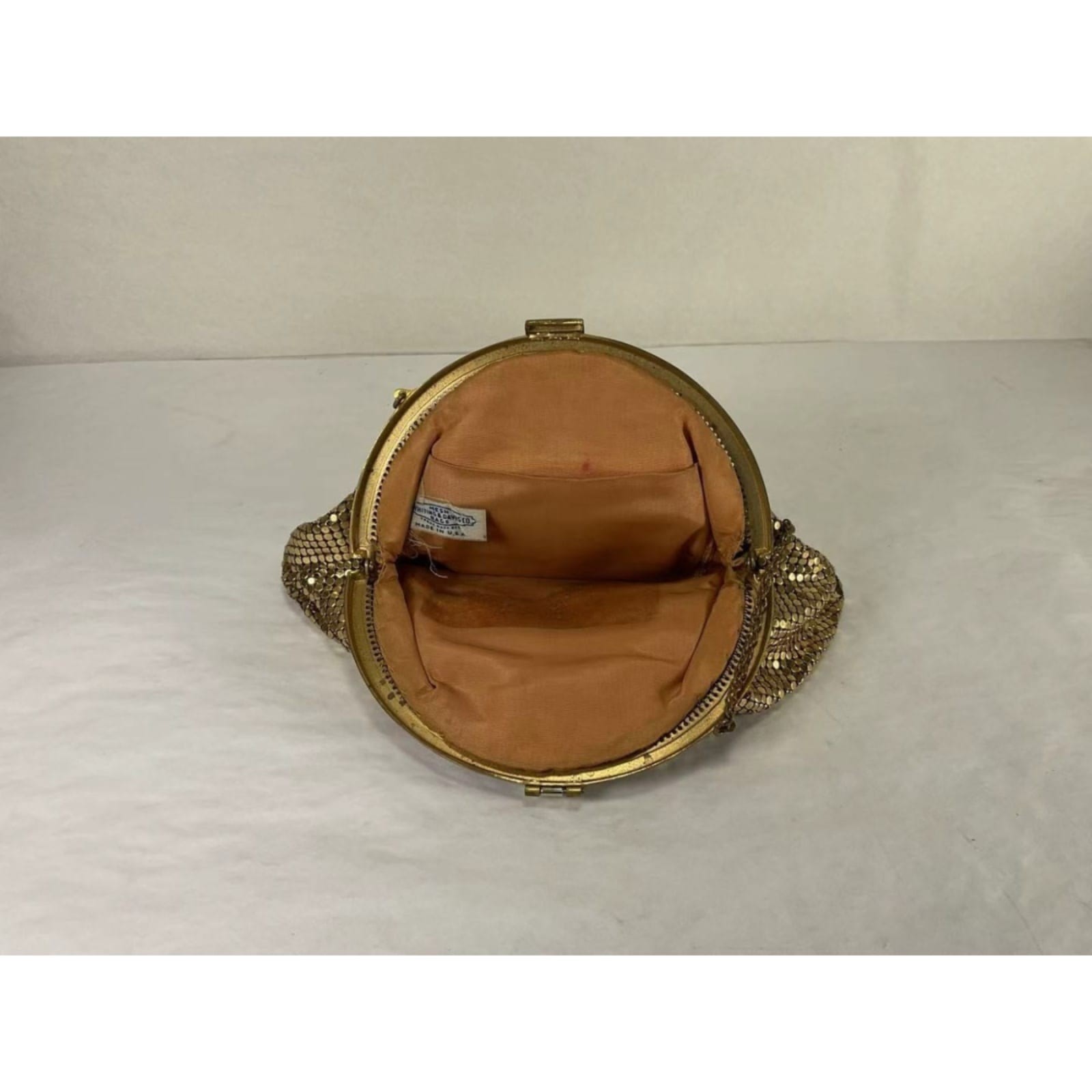 Vintage Whiting & Davis Gold Mesh Evening Glittering Fashion Handbag Semi-Circle