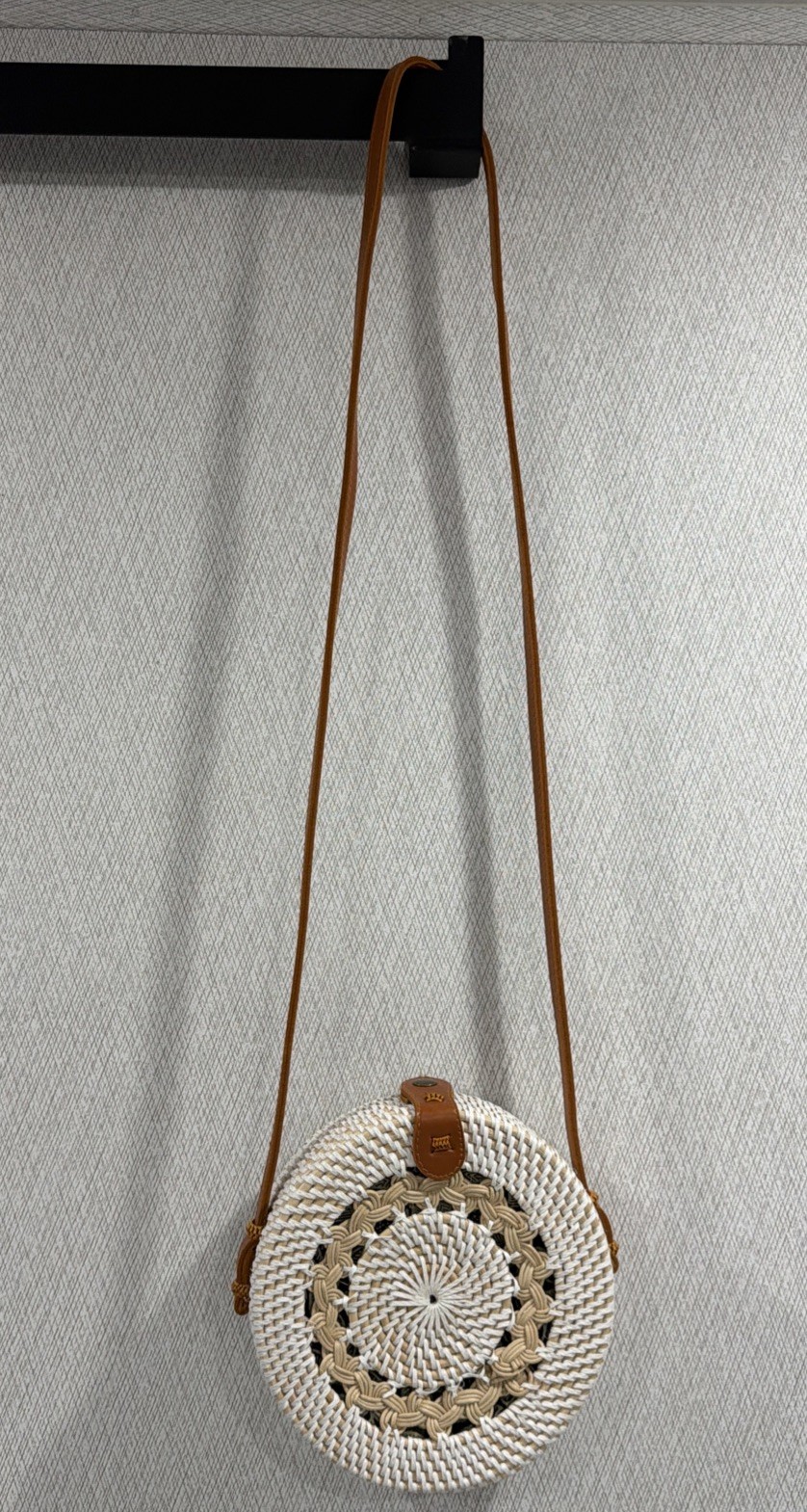 Boho Rattan Wicker Round Crossbody Bag Bali Handwoven Straw Purse Circle White