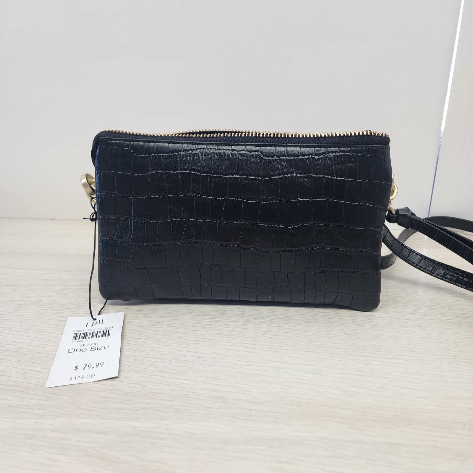 J. Jill Embossed Leather 3-In-1 Crossbody Black Women Hand Bag Wristlet Textured