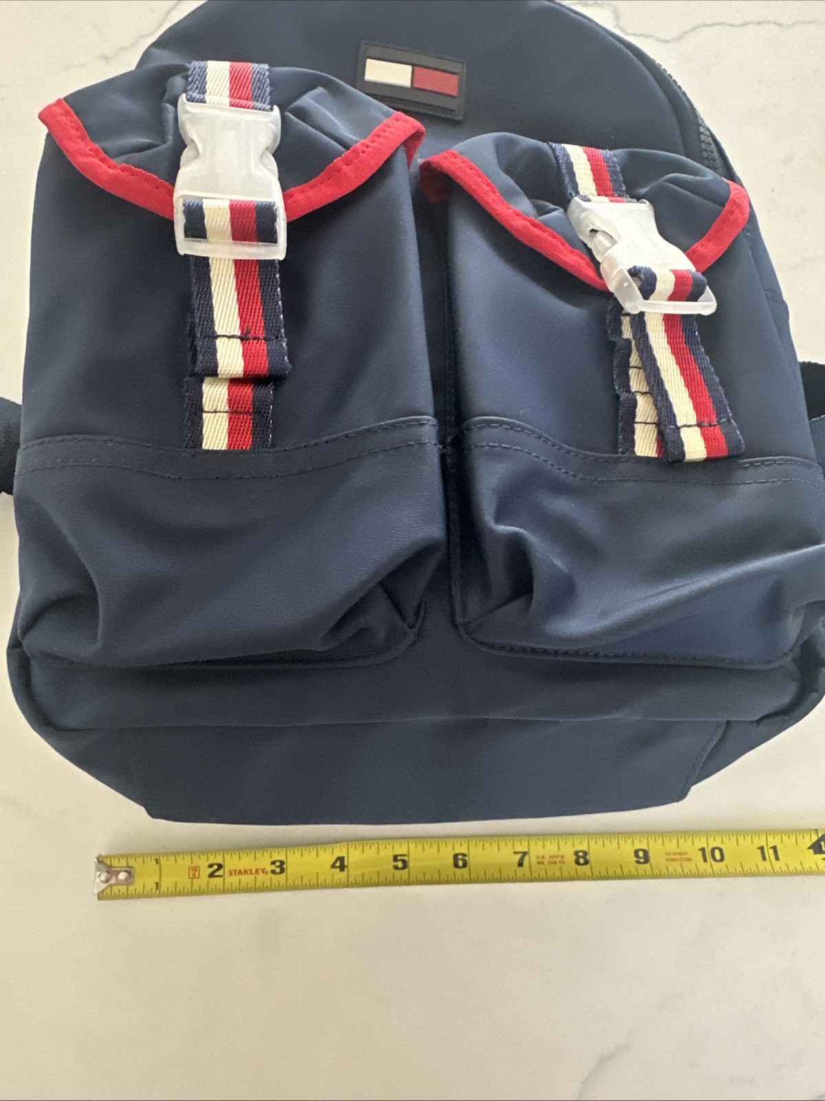 Tommy Hilfiger Navy Blue & Red Nylon Small Backpack