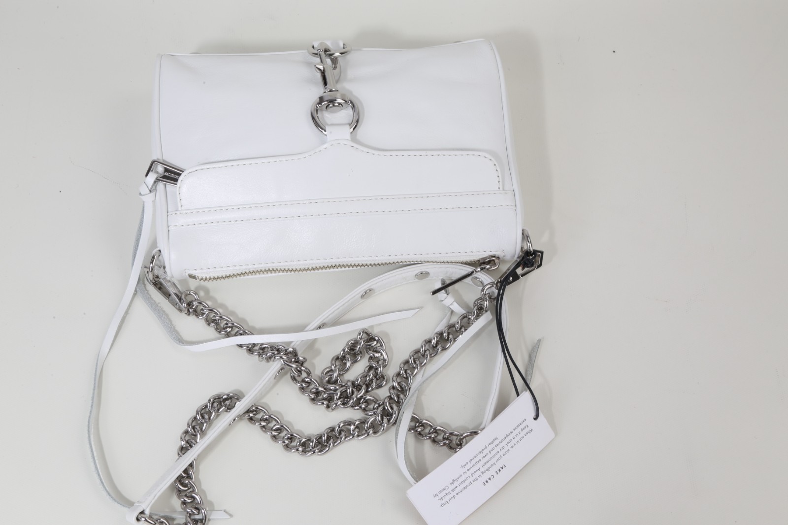 Rebecca Minkoff Mini MAC White Leather Crossbody Bag Silver Chain Dog Clip Purse