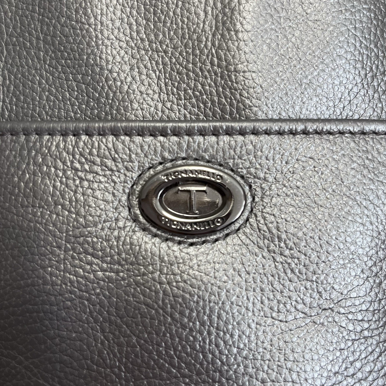 Tignanello Silver Shoulder Bag Purse Pebbled Leather Silver Toned Hardware