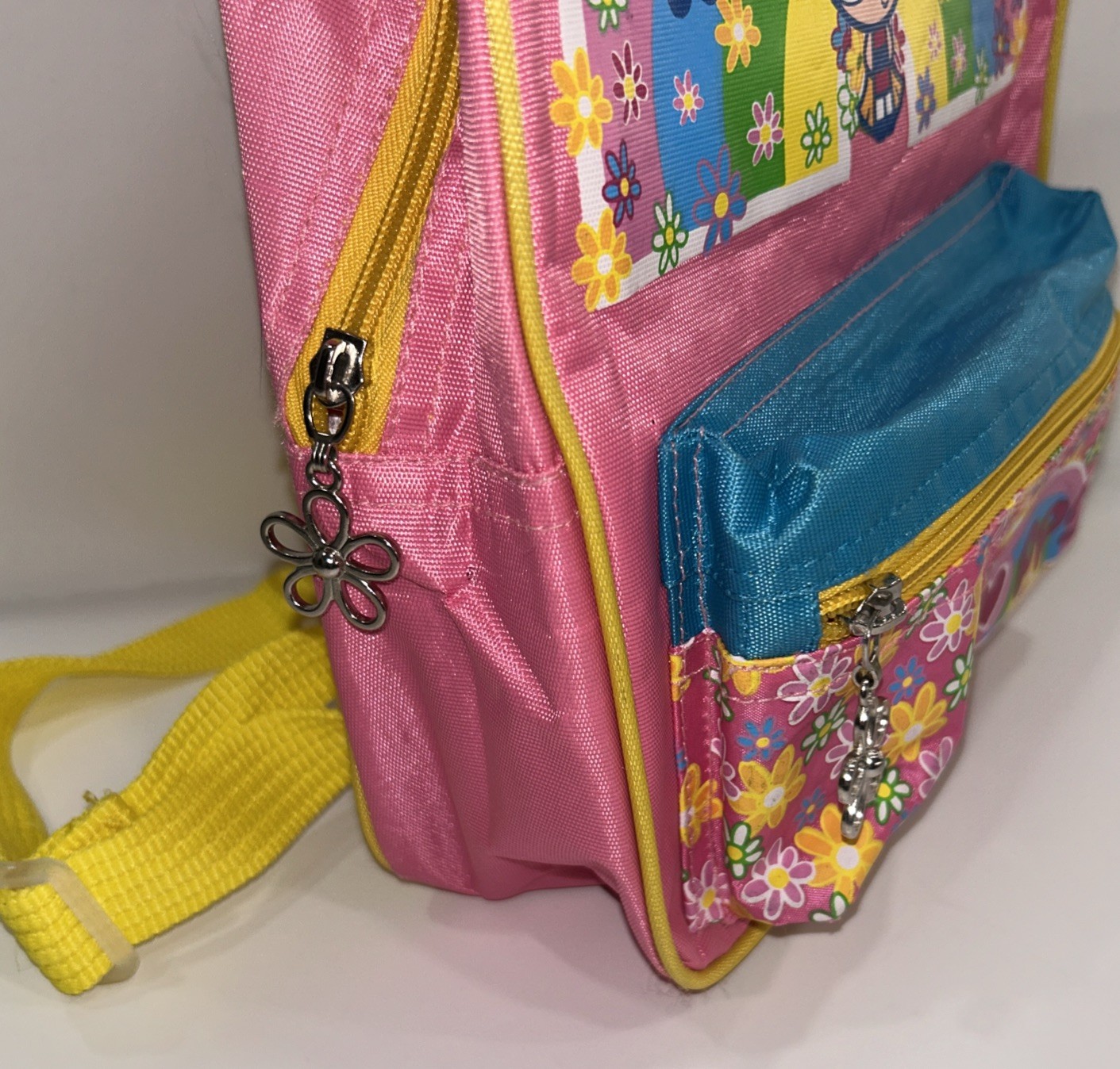 Y2K Powerpuff Girls Mini Backpack Pink Yellow Zipper Blossom Buttercup Bubbles