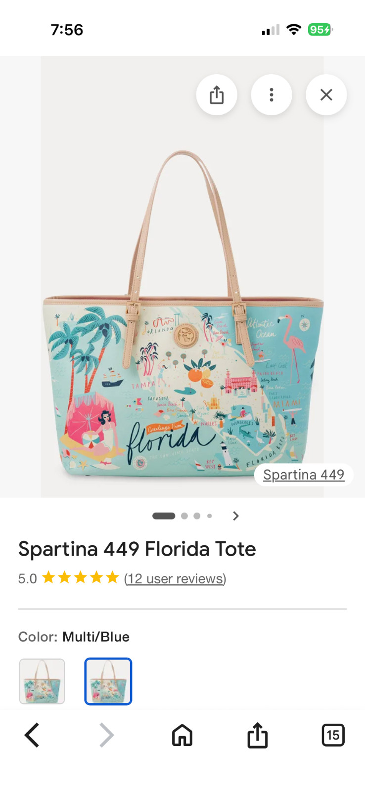 Spartina 449 Florida Map Tote Bag Greetings From Florida Mermaid RETIRED NWT