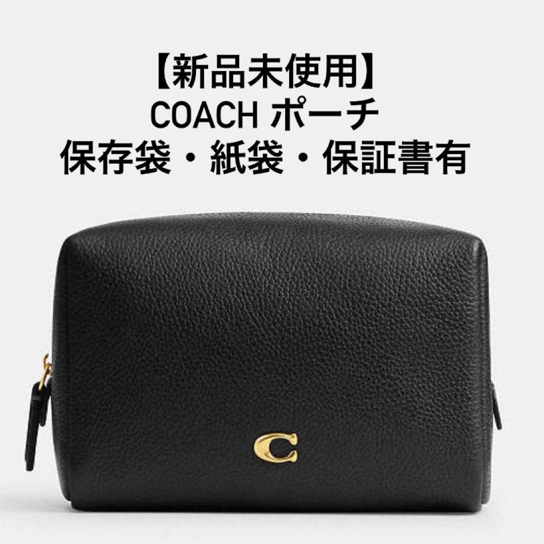 Coach Cosmetic Pouch, Leather, Black, 4.7×6.7×3.1 inches, New